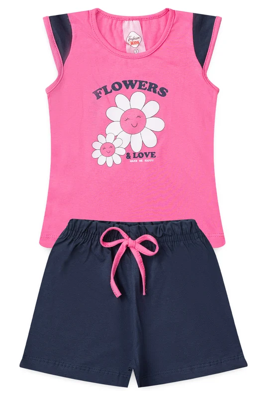 Conjunto de Verão para Menina Flores do Amor Pink 1