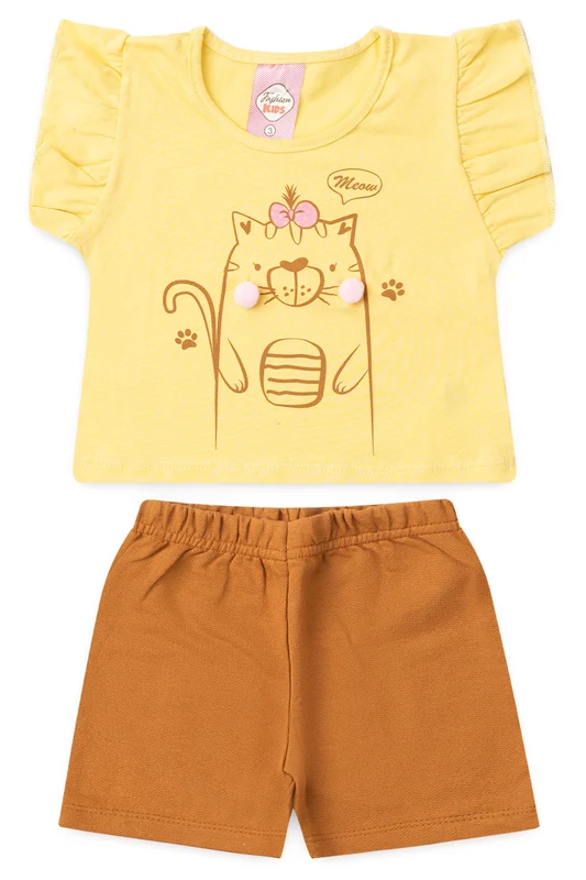 Conjunto de Verão para Menina Gatinha Fofinha Amarelo 1
