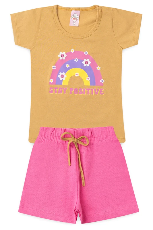 Conjunto de Verão para Menina Arco-Íris Positivo Caqui 1