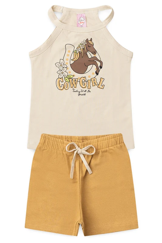 Conjunto de Verão para Menina Estilo Country Bege 1