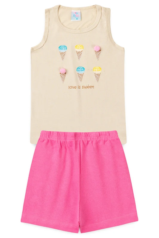 Conjunto de Verão para Menina Doce Amor Bege 1