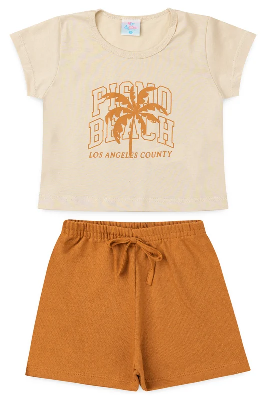 Conjunto de Verão para Menina Praia Califórnia Bege 1