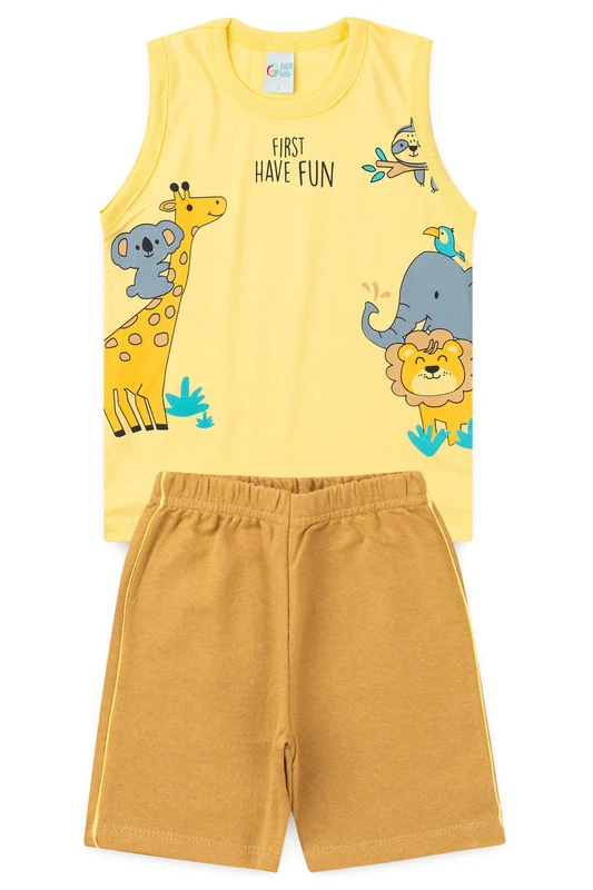 Conjunto de Verão para Menino Amigos da Selva Amarelo M
