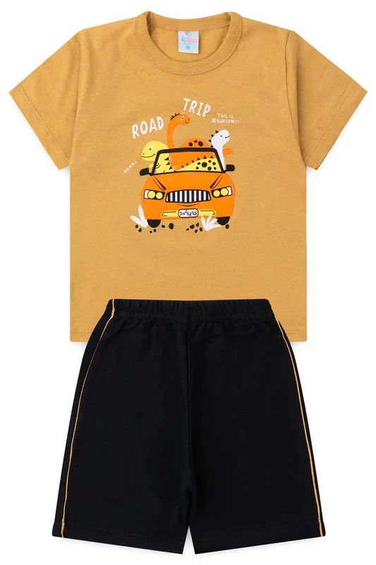 Conjunto de Verão para Menino Dinossauros na Estrada Caqui M