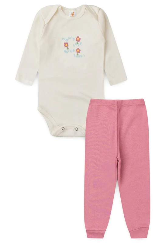 Conjunto Body para Bebê Menina Amor de Mãe Marfim P