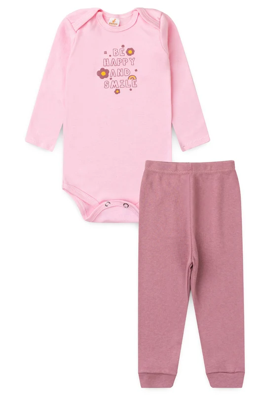 Conjunto Body para Bebê Menina Sorriso Feliz Rosa P