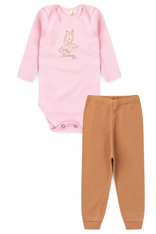 Conjunto Body para Bebê Menina Amor de Mamãe Rosa P