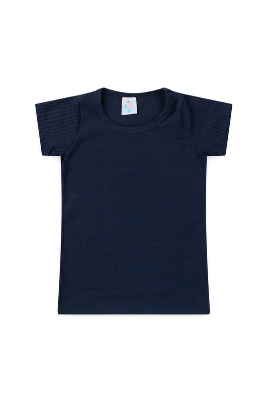 Blusa Básica Canelada Infantil para Menina Marinho 1