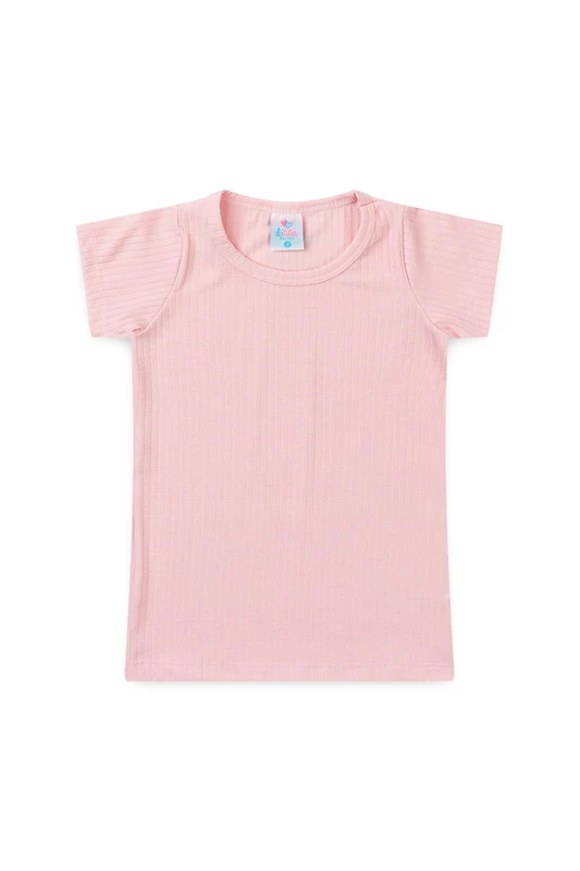 Blusa Básica Canelada Infantil para Menina Rosa 1