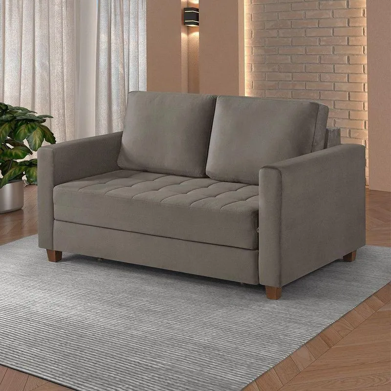 Sofá Cama 2 Lugares 150 Casal Veludo Paris Prata C/ Castanho