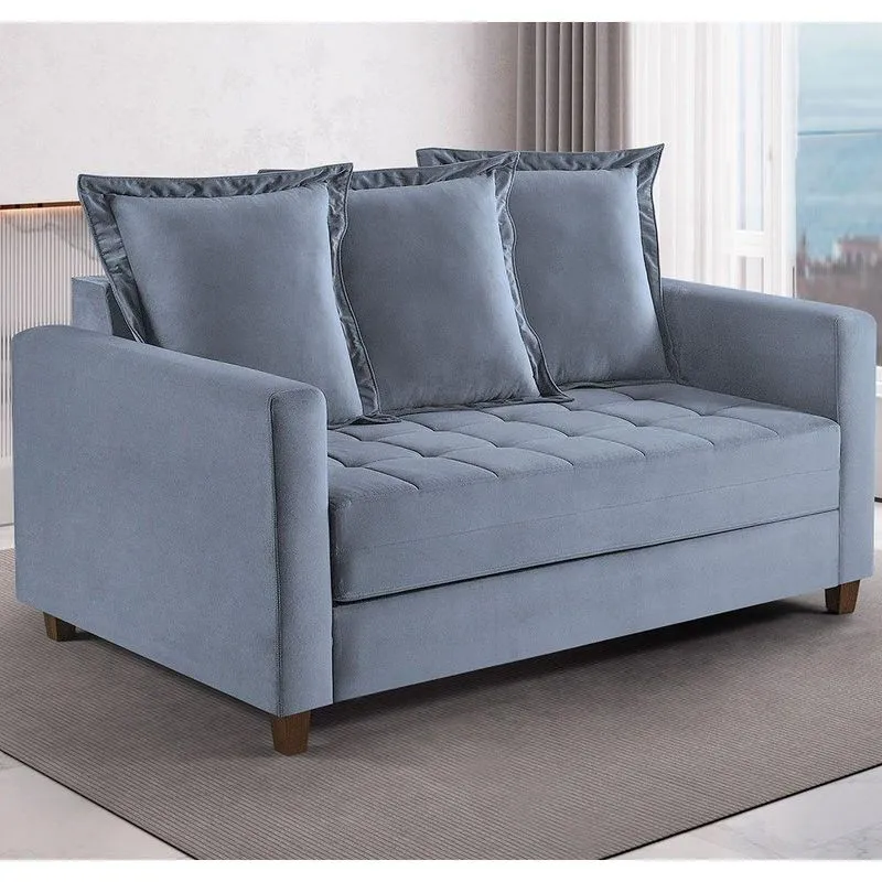 Sofa Cama Rocca Colchao Casal Pés De Madeira Talento Móveis Cinza Com Castanho