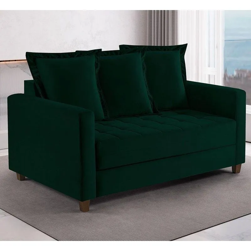 Sofa Cama Rocca Colchao Casal Pés De Madeira Talento Móveis Verde Com Castanho