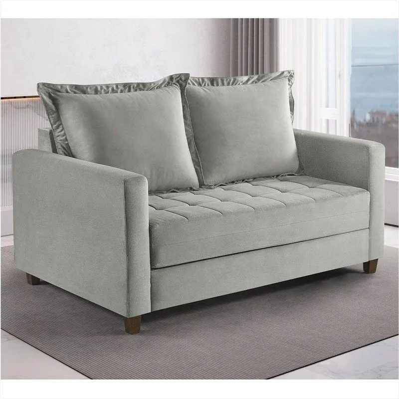 Sofa Cama Frisa Colchao Casal Pes De Madeira Talento Móveis Bege Claro Com Castanho