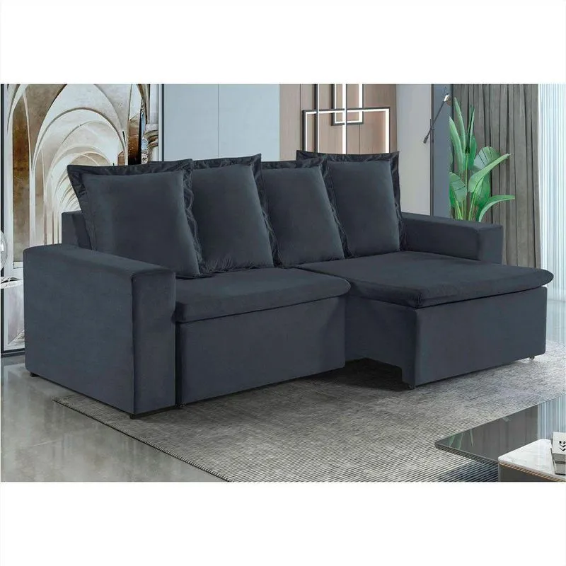 Sofa Donatello 2 Lugares Pes De Madeira Talento Móveis Grafite Com Castanho
