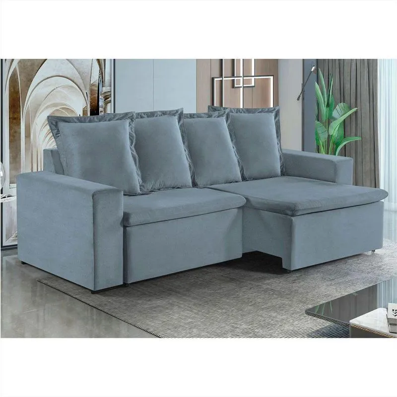 Sofa Donatello 3 Lugares Pes De Madeira Talento Móveis Cinza Com Castanho