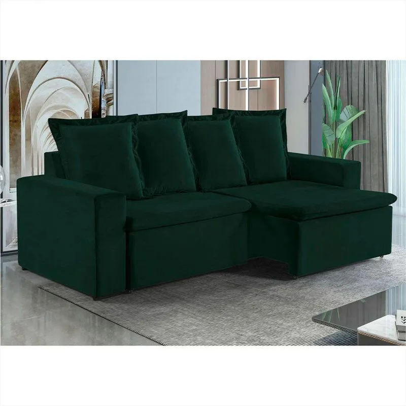 Sofa Donatello 3 Lugares Pes De Madeira Talento Móveis Verde Com Castanho