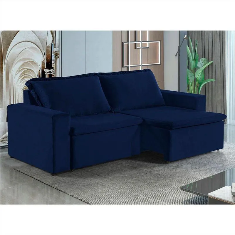 Sofa Malibu 2 Lugares 180 Cm Pes De Madeira Talento Móveis Azul Com Castanho