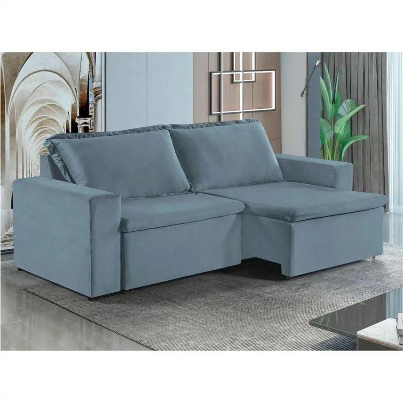 Sofa Malibu 3 Lugares 220 Cm Pes De Madeira Talento Móveis Cinza Com Castanho