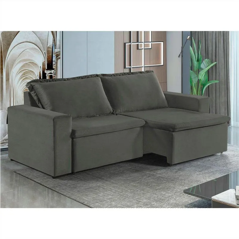 Sofa Malibu 3 Lugares 220 Cm Pes De Madeira Talento Móveis Prata Com Castanho
