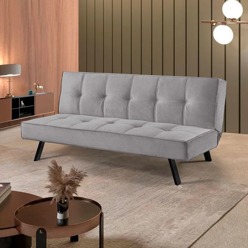 Sofa Cama Atlanta 2 Lugares 177cm Pe Talento Móveis Veludo Paris Prata