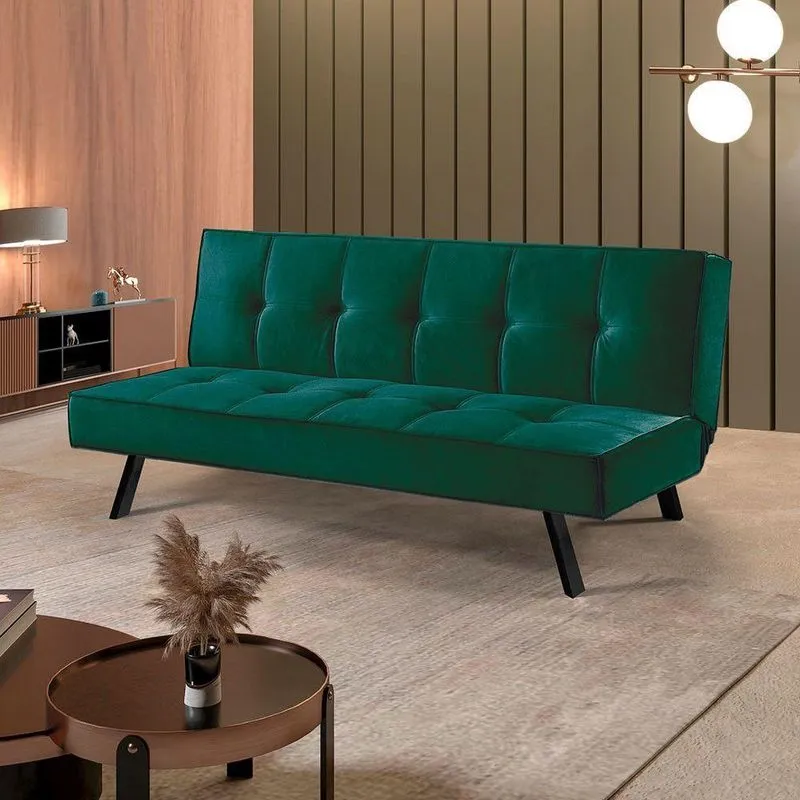 Sofa Cama Atlanta 2 Lugares 177cm Pe Talento Móveis Veludo Paris Verde