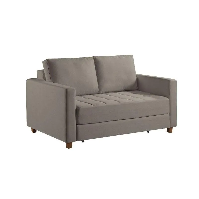 Sofá Cama Casal Marcelle 2 Lugares 150cm Linho Pé De Madeira Bege