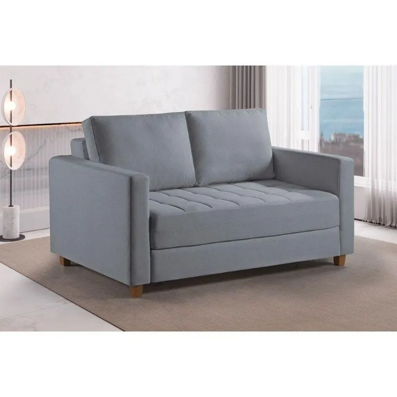 Sofa Cama Casal Marcelle 2 Lugares 150cm Linho Pe De Madeira Prata