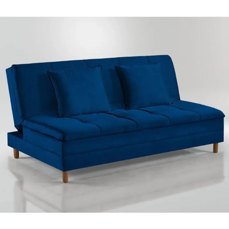 Sofá Cama Vegas 185cm Pé De Madeira Talento Móveis Azul