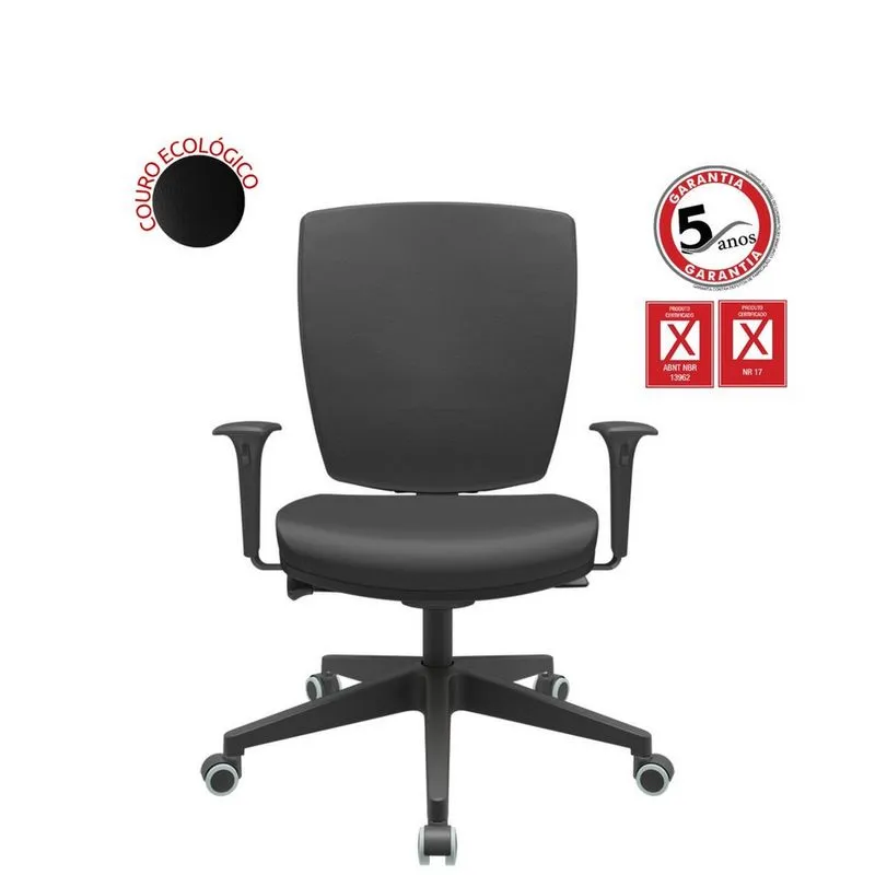 Cadeira Diretor Altrix AutoCompensador Base Piramidal Rev. Couro Ecológico Preto - Plaxmetal