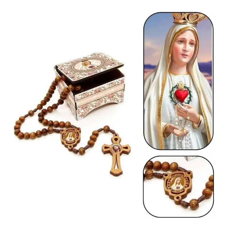 Terço Nossa Senhora De Fátima Com Caixinha Personalizada Cor