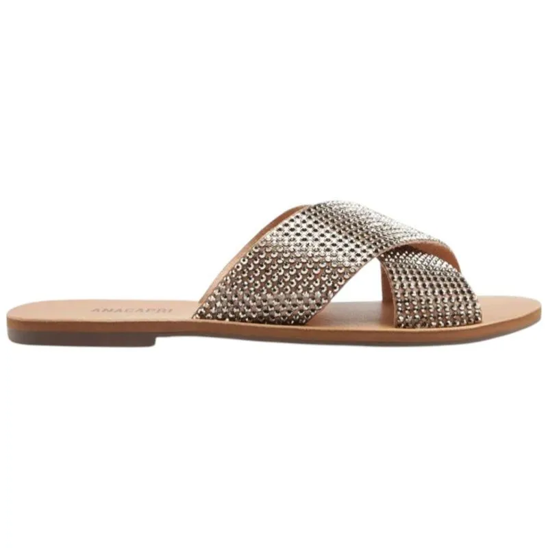 Sandália Rasteirinha N° 34 Anacapri Tiras Cruzadas Glam Bege Prata C3001400550004U34 (MP)