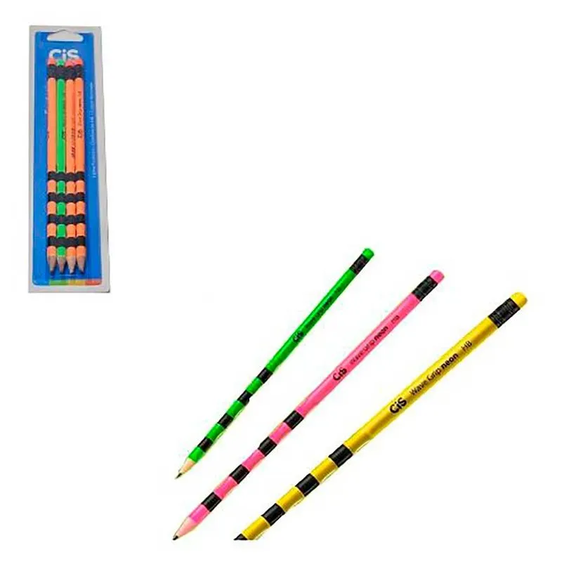 Lápis Preto HB com Borracha Cis Wave Grip Neon Color 4 Peças