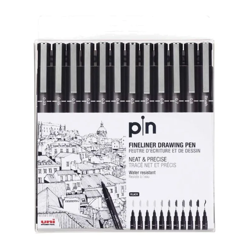 Estojo Caneta Técnica Uni Pin 200 com 12 Unidades