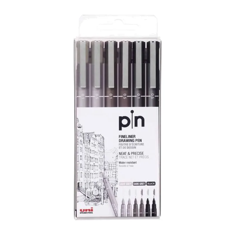 Caneta Nanquim Uni Pin 200 Estojo com 6 Unidades