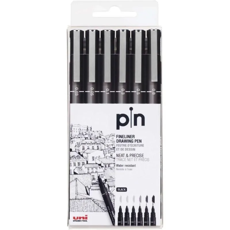 Caneta Tecnica UNI PIN 6 Graduacoes Preta