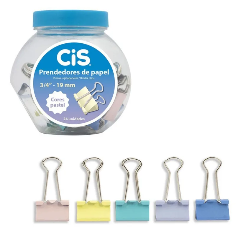 Prendedor De Papel Binder Tons Pastel 19mm Pote - 24un - Cis