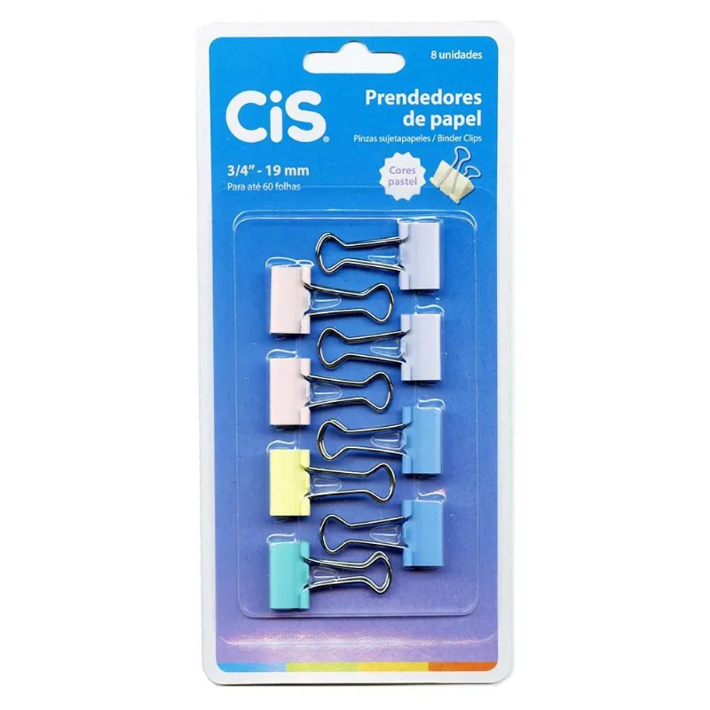 Prendedor de Papel de Tons Pastel 19mm - 8 Unidades