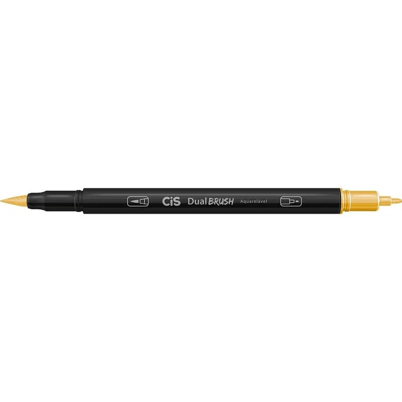Marcador Ponta Pincel Cis Dual Brush Amarelo Ouro Com 10 Unidades