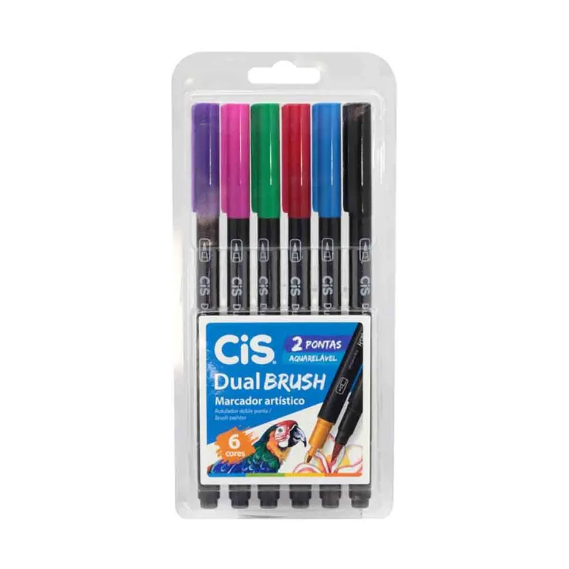 Marcador Artistico Cis Dual Brush Com 6 Cores