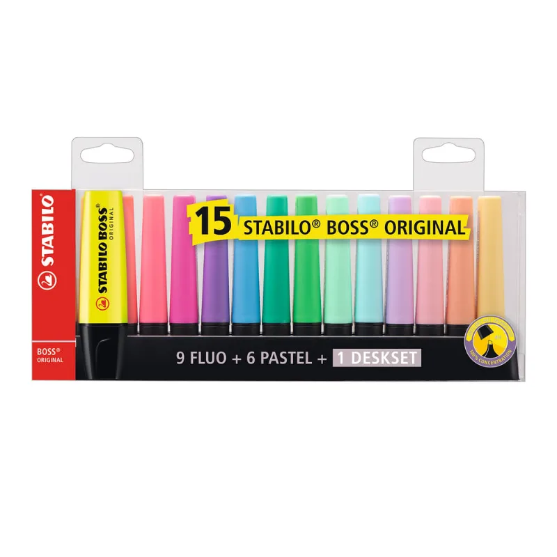 Marca Texto Stabilo Boss 7015 15 Cores Fluo e Pastel