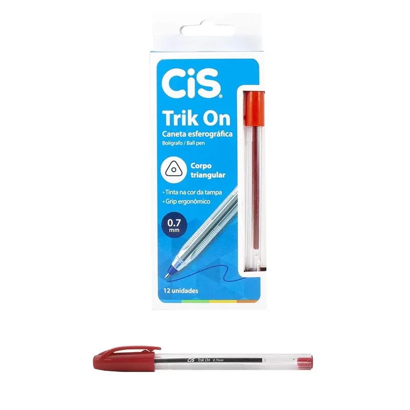 Kit Caixa 12 Canetas Esferográficas Vermelha 0.7 Trik On cis