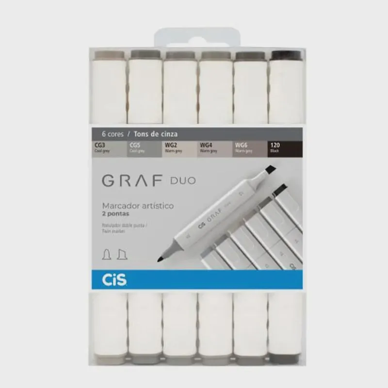 Marcador Graf Duo C/6 Tons de Cinza