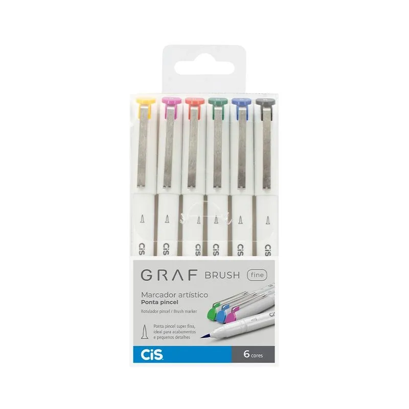 Marcador Artístico Cis Grafite Brush Fine com 6 Cores Vibrantes