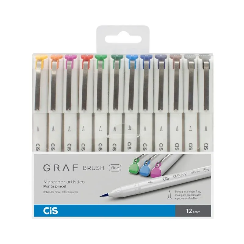 Marcador Artístico Cis Grafite Brush Fine com 12 Cores Vibrantes