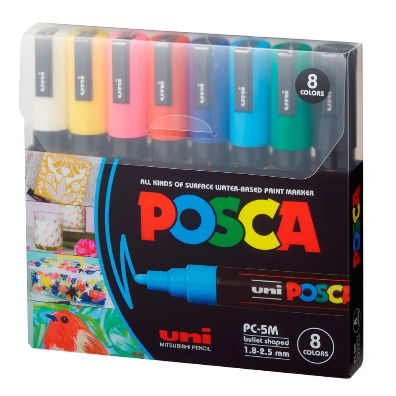 Marcador Uni Posca PC-5M Ponta 2,5mm Estojo com 8 Cores