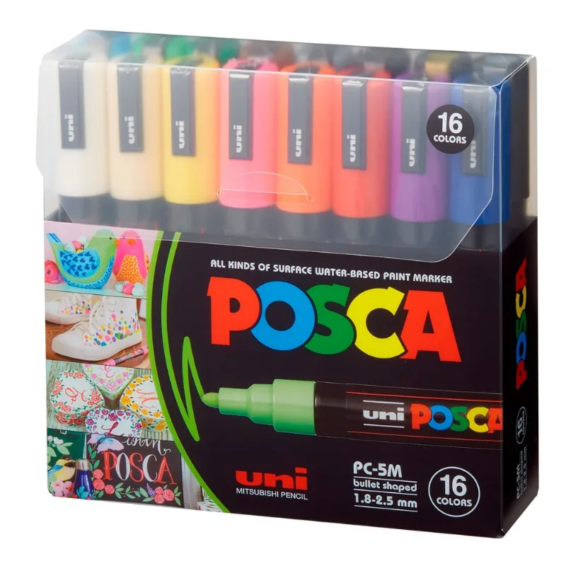 Marcador Posca PC-5M Ponta 2,5mm Estojo com 16 Cores