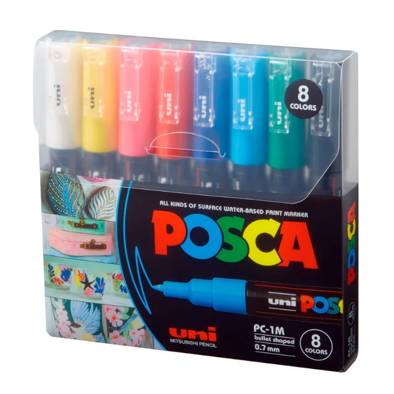 Marcador Posca PC-1M Ponta 0,7mm Estojo com 8 Cores