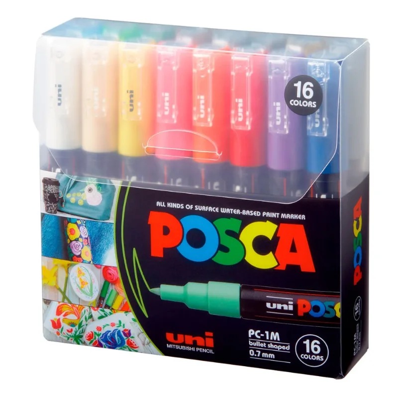 Marcador Posca PC-1M Ponta Bullet 0,7mm Estojo 16 Cores