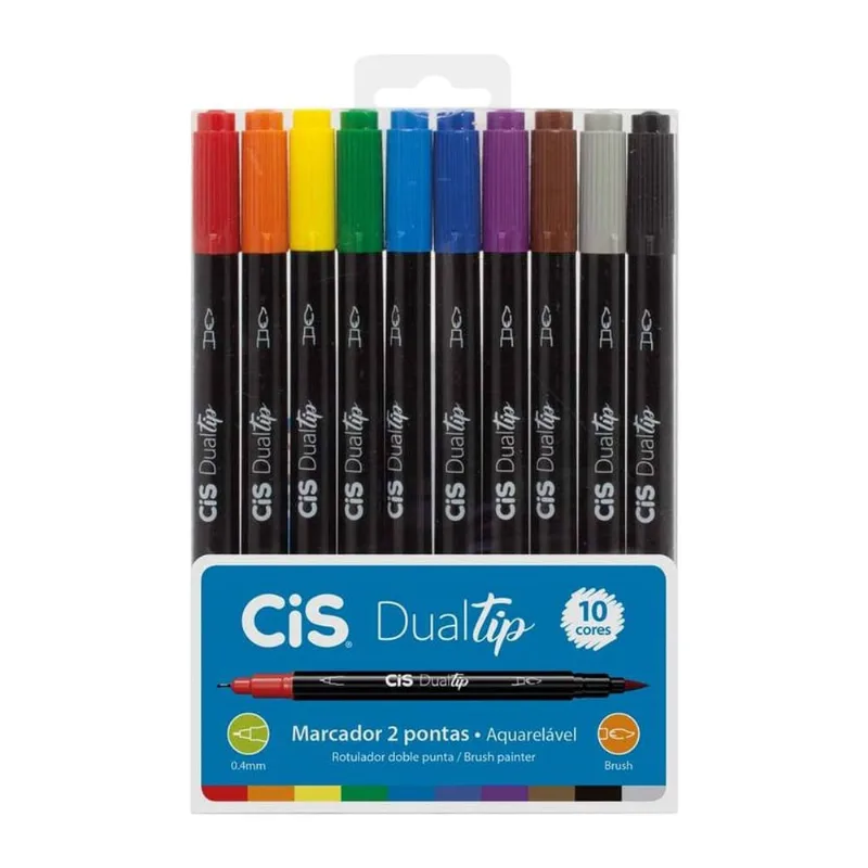 Marcador Artístico DUALTIP CIS 0,4mm Estojo com 10 Cores