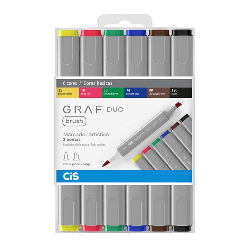 Estojo Marcador Artístico Graf Duo Brush - 6 Cores básicas - Cis (60.8600)